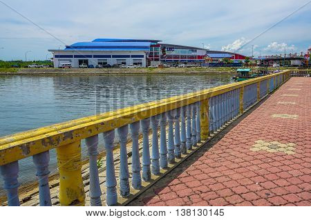 Labuan,Malaysia-July 11,2016:Skywalk to Labuan UTC at Labuan Market Sentral,Labuan island,Malaysia.Urban Transformation Centre (UTC) launched by Prime Minister of Malaysia on 6th February 2016.