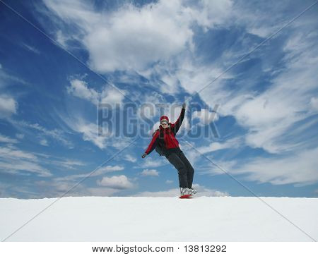 Snowboarder på blå baggrund