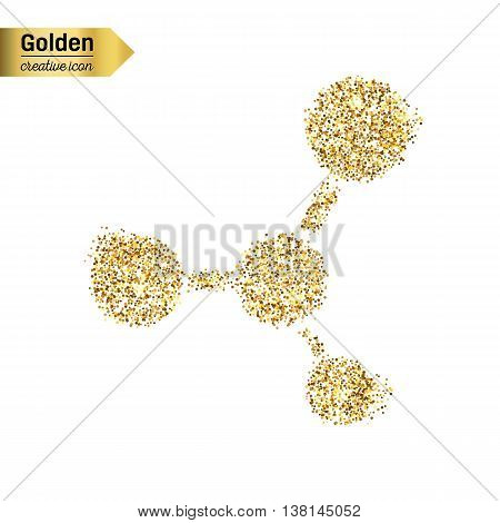 Gold glitter vector icon of moleculas isolated on background. Art creative concept illustration for web, glow light confetti, bright sequins, sparkle tinsel, abstract bling, shimmer dust, foil.
