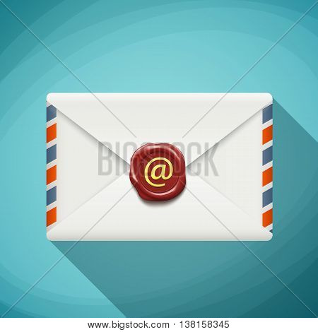 Icon envelope with wax seal. Sign email. Flat design. Stock vector illustration.