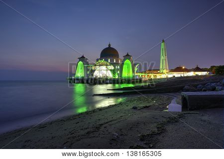 Malacca Straits Mosque (Masjid Selat) during sunset