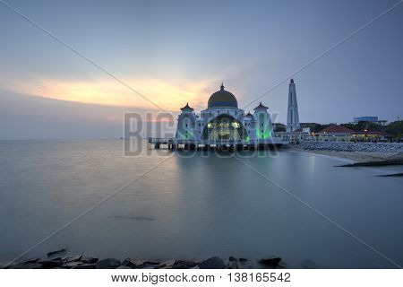 Malacca Straits Mosque (Masjid Selat) during sunset