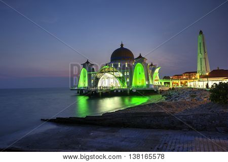 Malacca Straits Mosque (Masjid Selat) during sunset