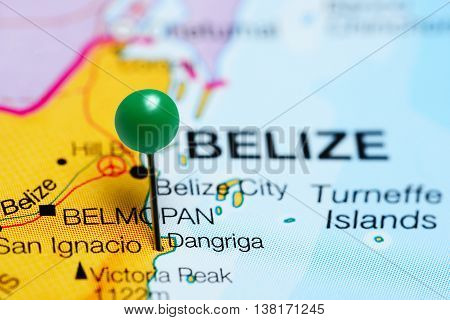 Dangriga pinned on a map of Belize