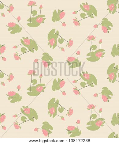 Seamless floral pattern with pink water lilies.