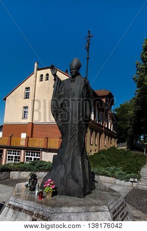 Mount St. Anna, Poland - July 7, 2016: Statue of Pope John Paul II in the Mount St. Anna in Poland.