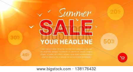 Vector template for design label the summer sales. Background for discount banner with bokeh.