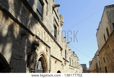 an ancient street in the historic fortress in rhodes