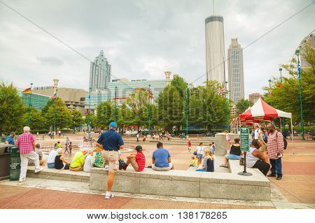 ATLANTA - AUGUST 29: Centennial Olympic park with people on August 29 2015 in Atlanta GA.