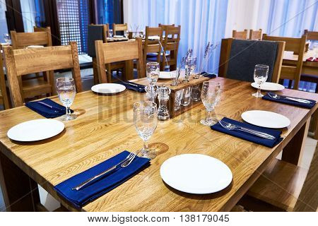 The serving dinner table in a restaurant