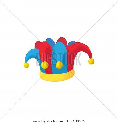 Jester hat icon in cartoon style on a white background