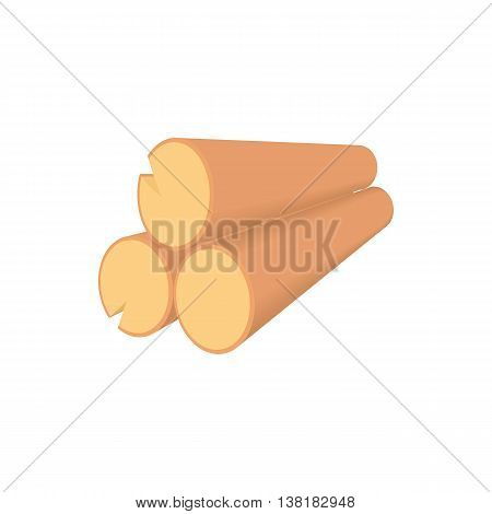 Wooden logs icon in cartoon style on a white background
