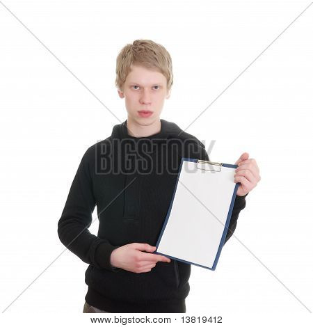 jonge man houdt een Klembord