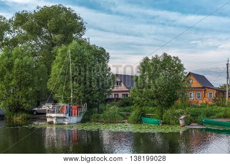 Summer evening in the mouth of the river Trubezh in the ancient city of Pereslavl-Zalessky.