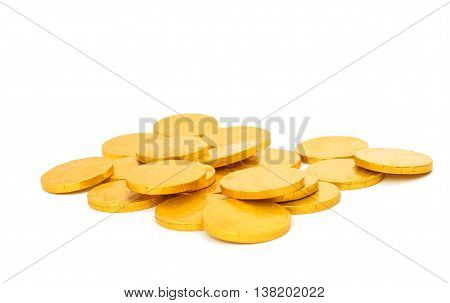 candy gold coins on a white background