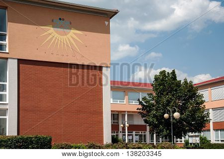 LITOVEL, CZECH REPUBLIC, JUNE 24, 2016: The new modern sundial at the elementary school building