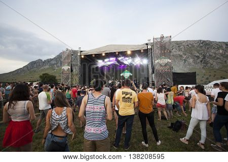 Rimetea (Torocko), Romania - July 1, 2016:Audience in front of the Main Stage at the Doublerise festival, the first multi art festival from Transylvania on July 1, 2016