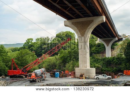 July 1, 2016: The Jim Thorpe Memorial Bridge construction site in Jim Thorpe, Pennsylvania, USA.