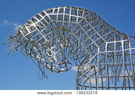 BROMONT QUEBEC CANADA MAY 28 2016: By Mathieu Isabelle new statue in Bromont. The home of the Parc equestre Olympique de Bromont, equestrian olympic park.