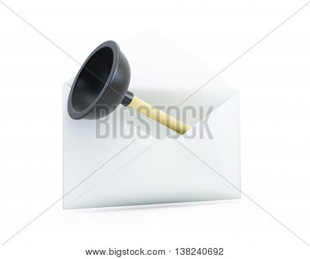 open letter with a plunger 3D illustrationon a white background