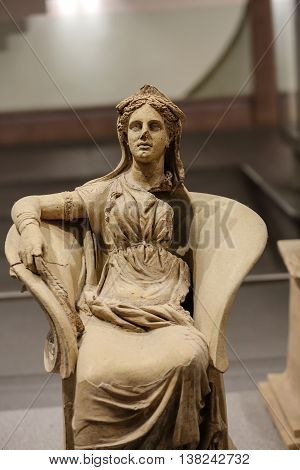 ROME, ITALY - JUNE 12, 2015: Ancient statue of woman in baths of Diocletian (Thermae Diocletiani) in Rome. Italy
