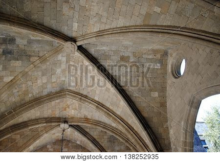a fragment of a ceiling arch in the courtyard of the castle in Rhodes