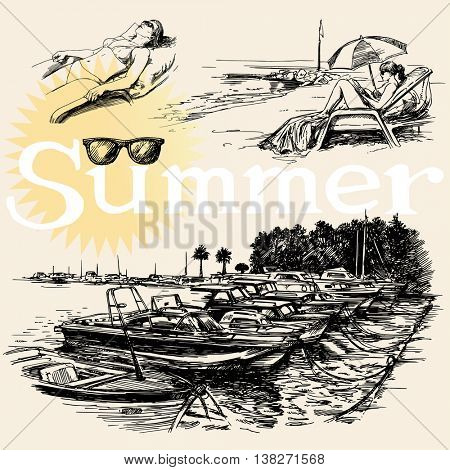 Summer time. Hand drawn collection