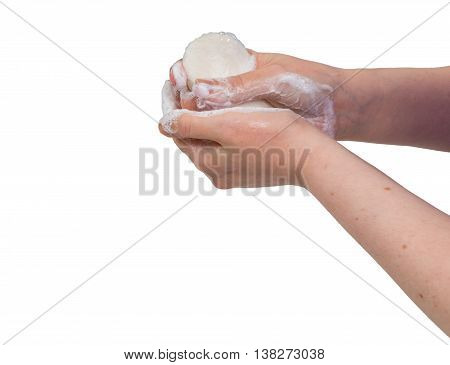 Washing Hands With Soap. Hygiene Concept. Isolated On White Back
