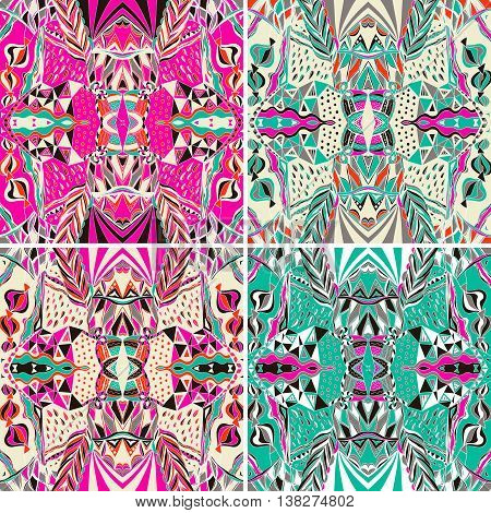 Set of traditional ornamental paisley bandanna. Hand drawn background with artistic pattern. Bright colors. Seamless pattern can be used forfills background
