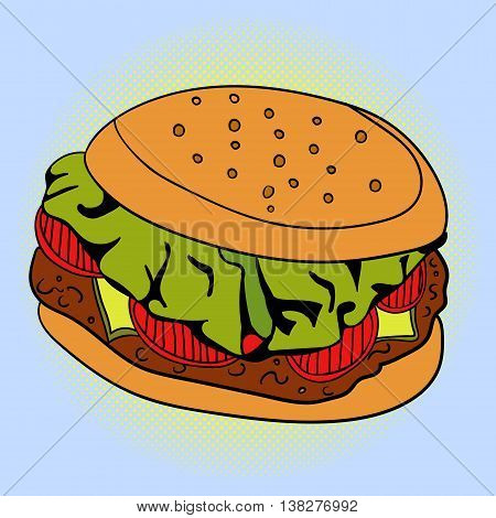 Sandwich Pop art vector illustration. Beautiful style comic. Hand-drawn burger