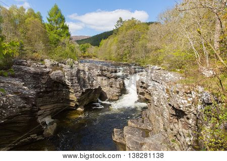 River Moriston falls by Invermoriston bridge Scotland UK Scottish tourist destination beautiful summer day