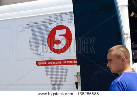 Odesa, Ukraine - July 03, 2016: Cannel 5 news van. Celebration of Ukrainian NAVY forces day