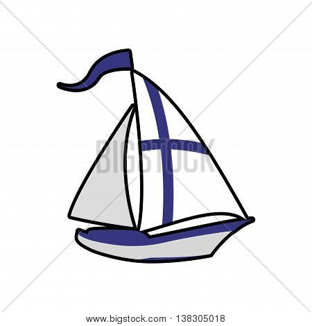 Finland concept represented by sailboat with flag icon. Isolated and flat illustration
