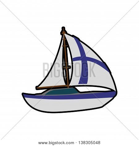 Finland concept represented by sailboat with flag icon. Isolated and flat illustration