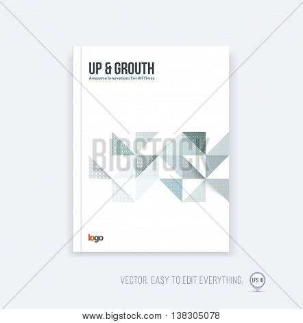 Brochure template layout, cover design annual report, magazine, flyer, leaflet in A4 with grey triangles for business, technology and science in style of material design. Vector.