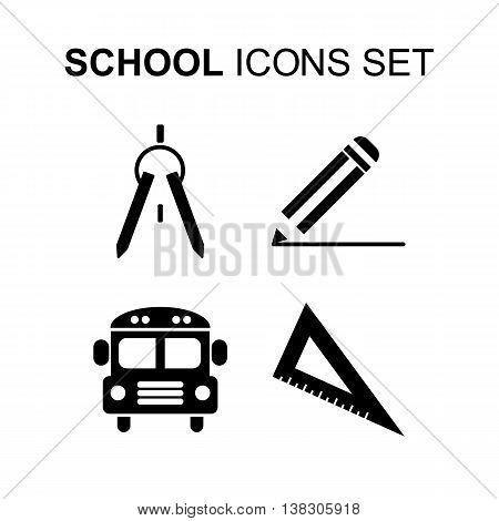 School icons set. Silhouette flat design vector illustration