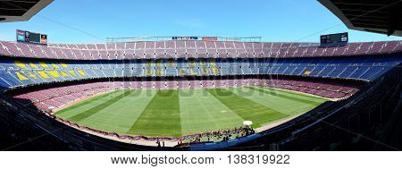 Barcelona, Spain - June 19, 2016: Grandstands and turf stadium Camp Nou in Barcelona, Spain