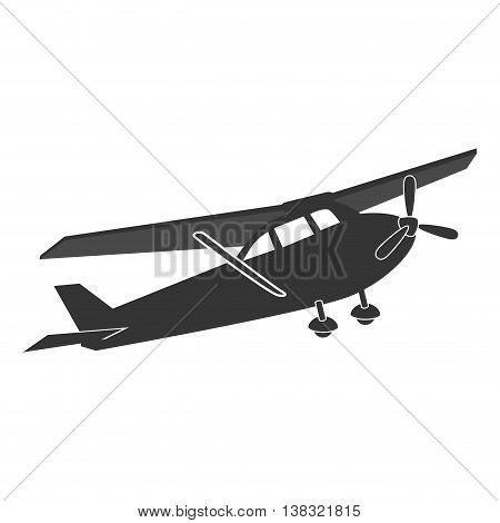 Small airplane in black and white colors isolated flat icon, vector illustration.