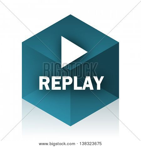replay blue cube icon, modern design web element