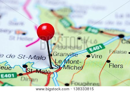 Le Mont-St-Michel pinned on a map of France