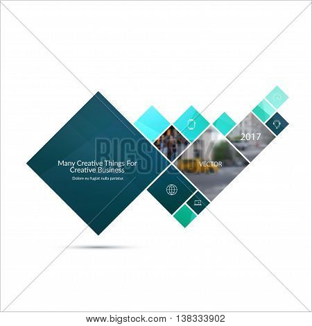 Vector Design Element for graphic layout. Abstract background template with blue squares and arrow for business and communication in flat style with mosaic connection concept. Modern poster.
