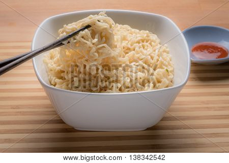 Ramen Instant Noodles Isolated in White Bowl