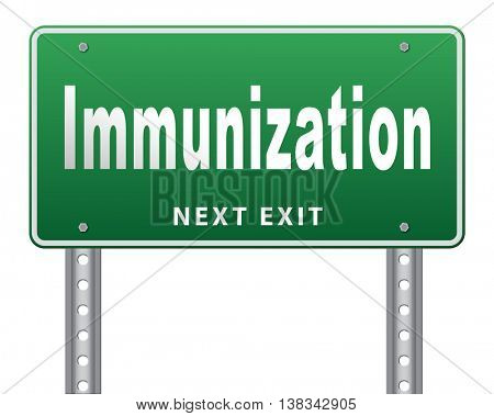 Immunization or flu vaccination needle, road sign billboard. 3D illustration, isolated, on white