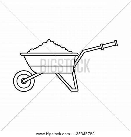 Wheelbarrow loaded with soil icon in outline style isolated vector illustration