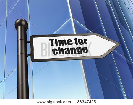 Timeline concept: sign Time For Change on Building background, 3D rendering