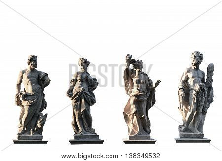 Four Gods on white background from XVIII century Jove Juno Medusa Hercules