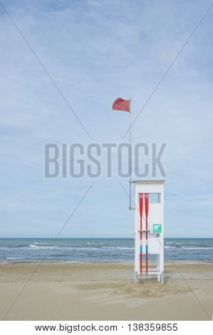 Lifeguard observation tower on the beach of Adriatic Sea