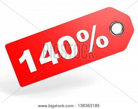 140 Percent Red Discount Tag On White Background.