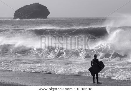 A Surfer Watching The End Of Hurricane Gordon.