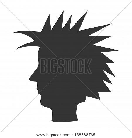 Punk with mohican head silhouette icon in black and white , vector illustration graphic design.